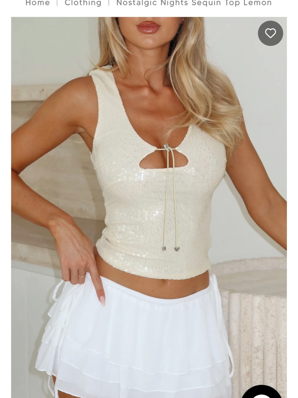 White Fox Boutique Cream Sequin Keyhole Tank
